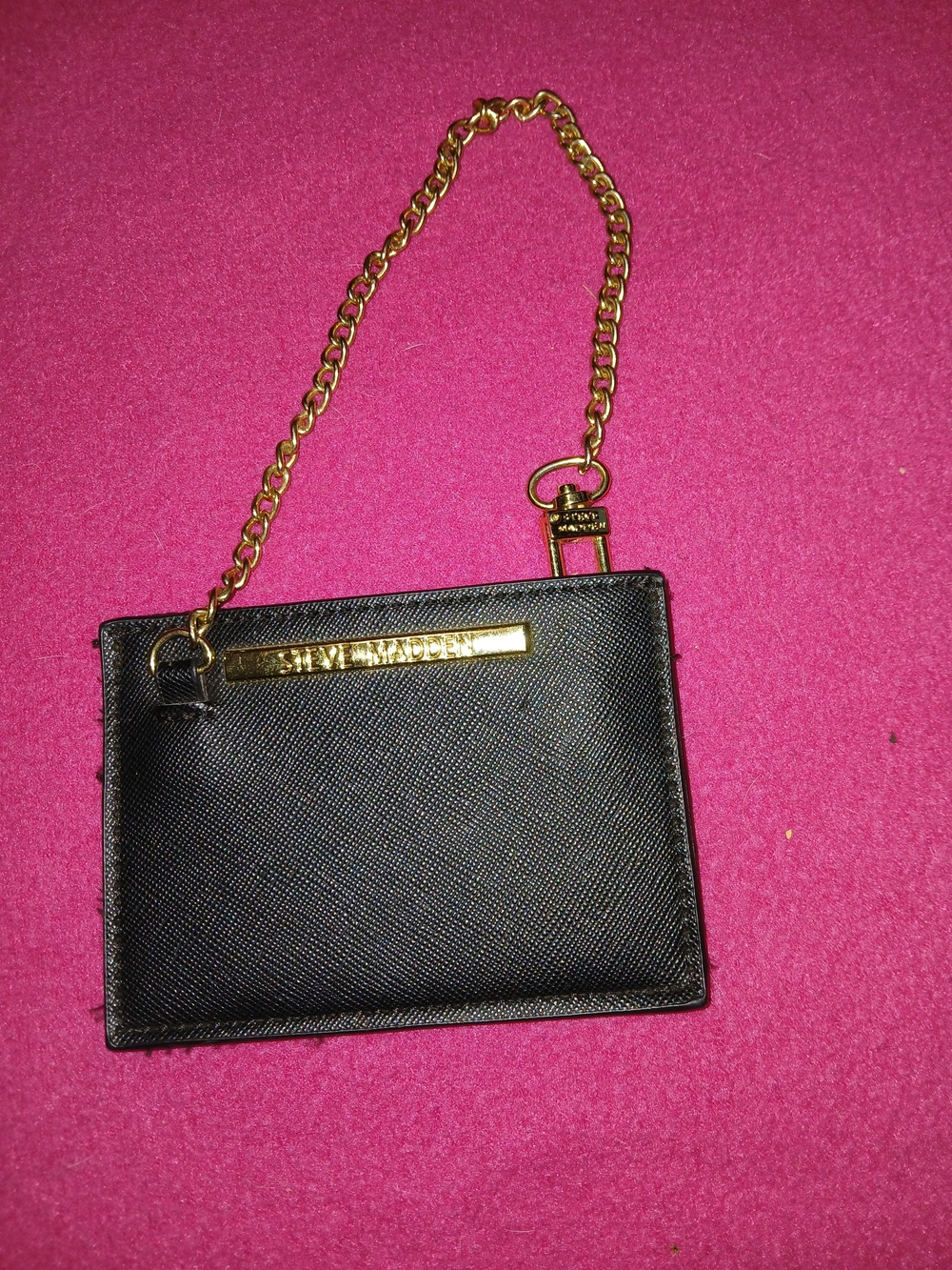 Steve Madden Black Card Holder with Gold Chain